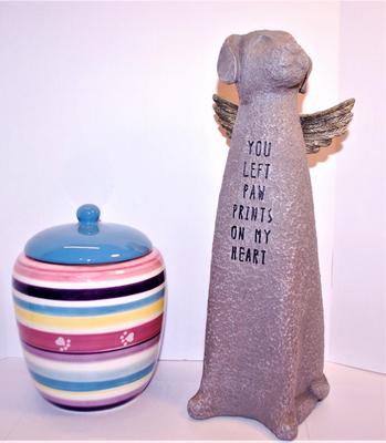 Winged Dog "You Left Paw Prints On My Heart" Statue and Treat Jar Size