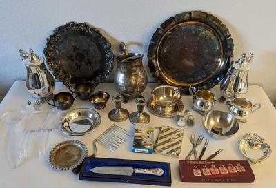 Silverplate Service and Weighted Silver Candle Stick Holders