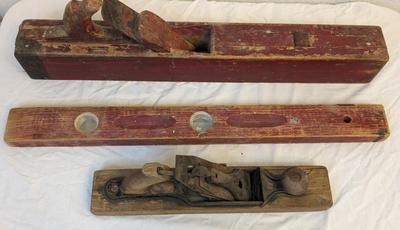 Antique Unmarked Wood Planes and Sands Wood Level