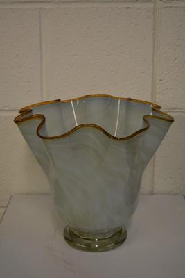 Vintage Translucent Seafoam Green Vase with Ruffled Scallop Rim 9"