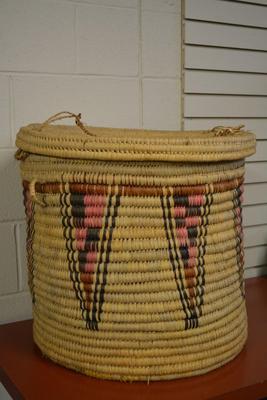 1990's Doum Palm Hand Woven Basket and Lid NW Kenya