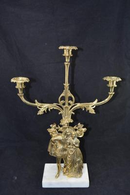Antique Ornate Figural Gold Girandole Candelabra Renaissance Design with Marble Base