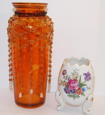 Dangle Orange Vase (10"H) & Egg Shaped Planter (5"H)