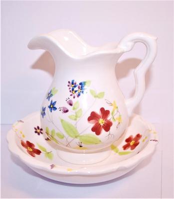 "Elizabeth Arden " Flowered Pitcher (5" H) & Matching Bowl (7" W) Set