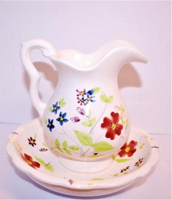 "Elizabeth Arden " Flowered Pitcher (5" H) & Matching Bowl (7" W) Set