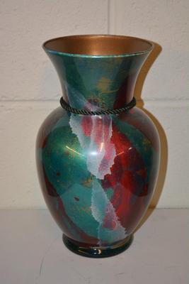 Abstract Metallic Art Glass Vase 11" Tall
