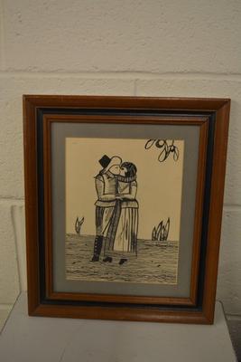 Framed & Matted Reproduction Kissing Couple from "Impresses Quaint" (1889)