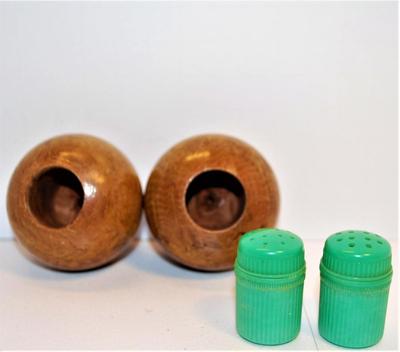 Vintage Small Brown Spheres with Green Plastic Inserts 2"