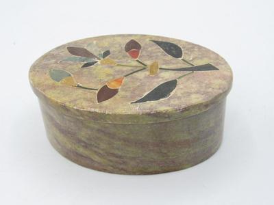 Soapstone Stone Rock Oval Shaped Tree Design Trinket Jewelry Treasure Box