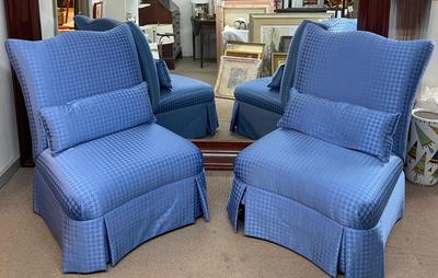 1949 Pair of Beautiful LANE VENTURE Diamond Jacquard Upholstered Blue Fabric