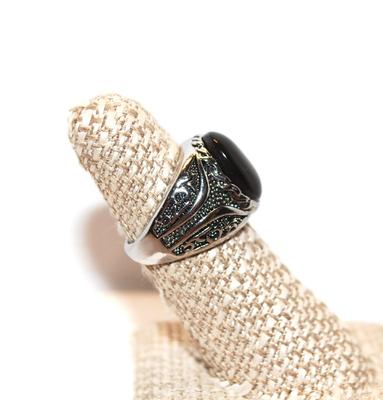 Dome Oval Tiger Eye Stone on Designed Silver Band - for Both Men & Women Size: 6 1/2