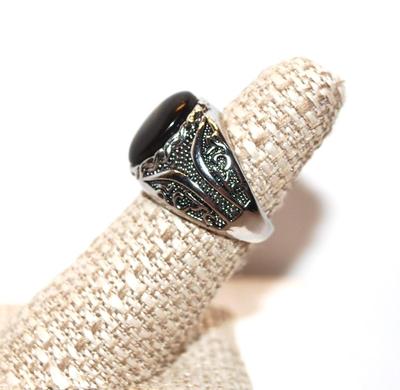 Dome Oval Tiger Eye Stone on Designed Silver Band - for Both Men & Women Size: 6 1/2