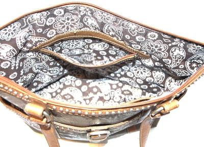 Large Studded Strap Purse with Flower Embossed Sides & Multiple Pockets 15