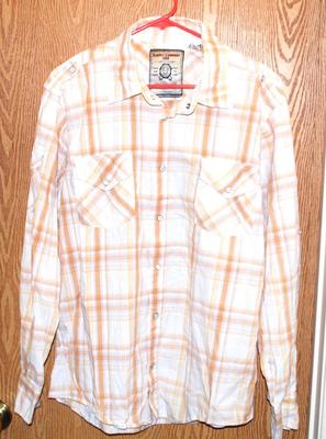 "Supply Company USA" Brand Western Style Orange Stripe Shirt with Pearl Style Snaps Size XL