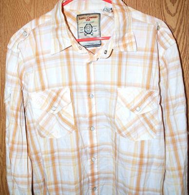 "Supply Company USA" Brand Western Style Orange Stripe Shirt with Pearl Style Snaps Size XL