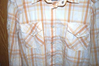 "Supply Company USA" Brand Western Style Orange Stripe Shirt with Pearl Style Snaps Size XL