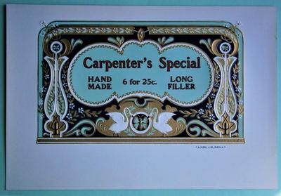 "Carpenter's Special" Inner Lid Cigar Box Label, form early 1900's