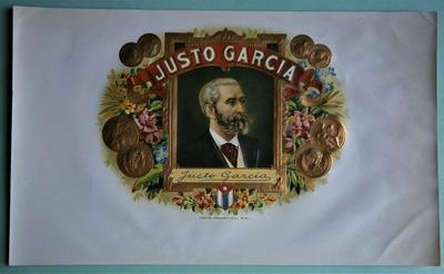 "JUSTO CARCIA" Inner Lid Cigar Box Label, form early 1900's