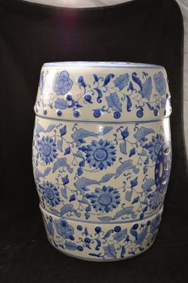 Asian Ceramic Floral Blue & White Garden Seat/Stool 18â€x13â€