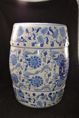 Asian Ceramic Floral Blue & White Garden Seat/Stool 18â€x13â€