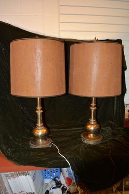 Matching Vintage Brass STIFFEL 3-Way End Table Lamps 30â€x16â€