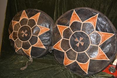 Set of 2 Vintage Moroccan Leather Poufs 22â€x22â€x8â€