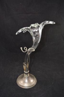 Vintage Hand Blown Lily Vase with Metal Base 15.5â€ Tall