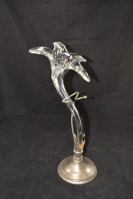 Vintage Hand Blown Lily Vase with Metal Base 15.5â€ Tall