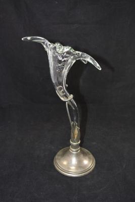 Vintage Hand Blown Lily Vase with Metal Base 15.5â€ Tall