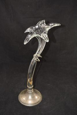 Vintage Hand Blown Lily Vase with Metal Base 15.5â€ Tall