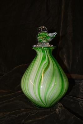 Vintage Blown Glass Decanter with Songbird Stopper 10â€x6â€