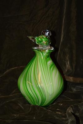 Vintage Blown Glass Decanter with Songbird Stopper 10â€x6â€