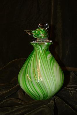 Vintage Blown Glass Decanter with Songbird Stopper 10â€x6â€