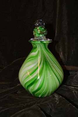 Vintage Blown Glass Decanter with Songbird Stopper 10â€x6â€