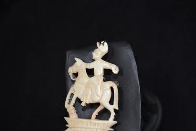 Antique 925 Sterling & Carved Bone Horseman Brooch 6.8g