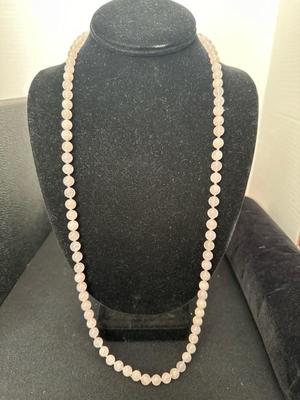 Lot 1018 pink rose quartz round beaded necklace and 2 mirrors