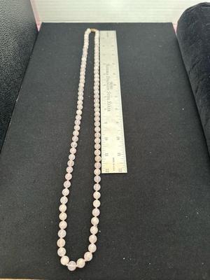 Lot 1018 pink rose quartz round beaded necklace and 2 mirrors