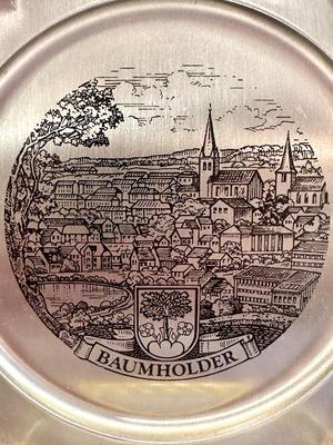 Vintage German Pewter Tourism Plate - Angel Makers Mark
