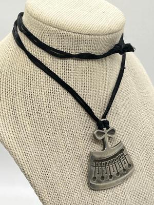 LOT 218J: Modernist Pewter Pendant on Rope Necklace-Signed 