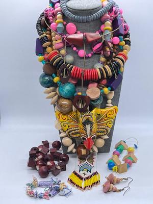 LOT 223J: Exotic Handmade Beaded, Wooden and Metal Necklaces, Bracelets and Earrings