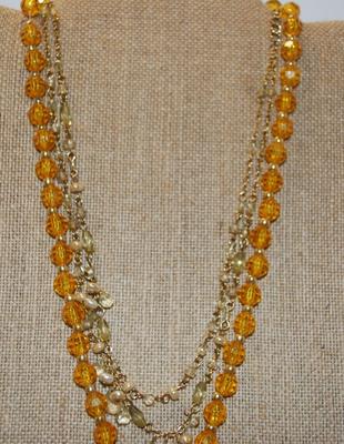 Amber Acrylic & Clear Stones Necklaces 1 @ 18" L and 1 @ 24" L