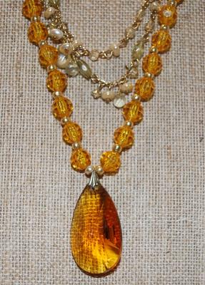 Amber Acrylic & Clear Stones Necklaces 1 @ 18" L and 1 @ 24" L