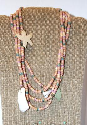 Pinks & Greens Tropical Style Necklace & Matching Earrings 20" L