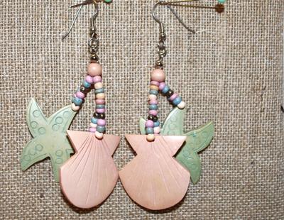 Pinks & Greens Tropical Style Necklace & Matching Earrings 20" L
