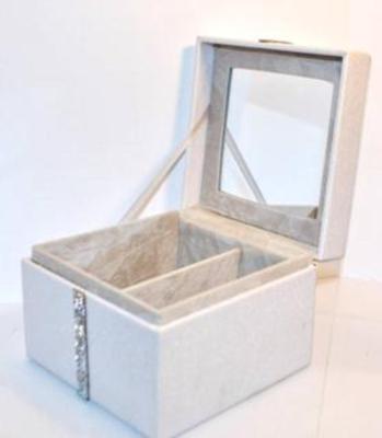 Off White Jewelry Box with Silver Style Band and a Mirror