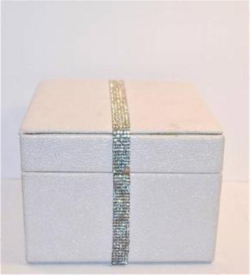 Off White Jewelry Box with Silver Style Band and a Mirror
