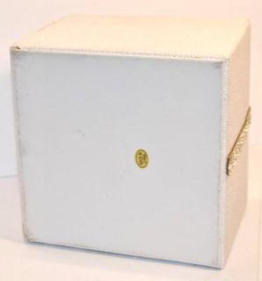 Off White Jewelry Box with Silver Style Band and a Mirror