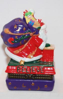 Santa Claus on Chimney Hinged Trinket Box 3 1/2" H