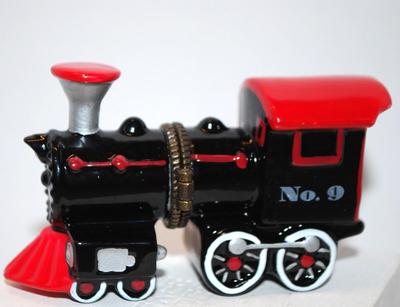 Petite Red & Black Locomotive Hinged Trinket Box 3" x 1 3/4"