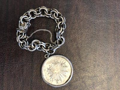 ANTIQUE 1886 8 REALES MEXICAN LIBERTAD STERLING SILVER BRACELET